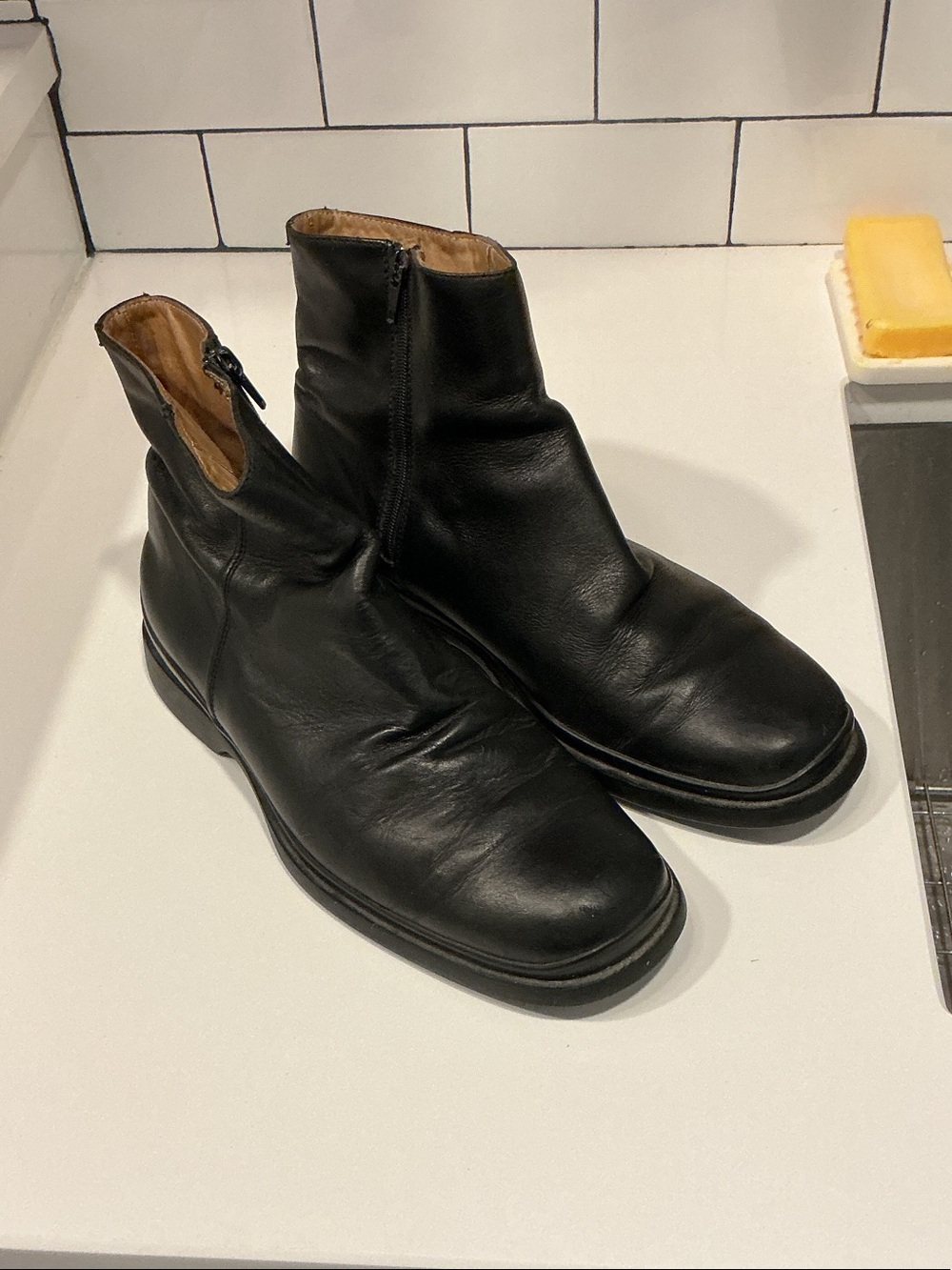 Coach Black Leather Chukka Zip Boots